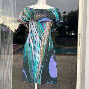 Ramona Larue Teal Silk Abstract Dress Size XS